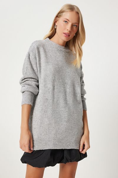 Happiness İstanbul Gray Comfortable Women's Knitwear Sweater - Fn03337