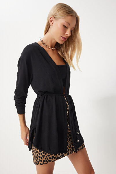 Happiness İstanbul Černý pletený sezónní cardigan - dámský En00620