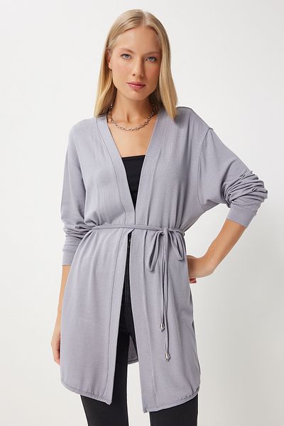 Happiness İstanbul Gray Knitted Knitwear Seasonal Women's Cardigan - En00620