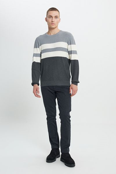 AC&Co / Altınyıldız Classics Men's Anthracite-Melange Standard Fit Regular Cut Crew Neck Patterned Knitwear Sweater