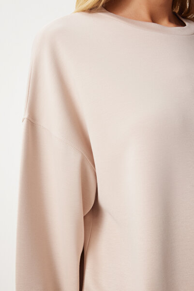 Happiness İstanbul Γυναικείο φούτερ Modal Cream - Basic Seasonal AN00212