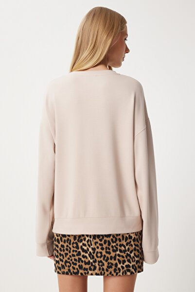 Happiness İstanbul Γυναικείο φούτερ Modal Cream - Basic Seasonal AN00212