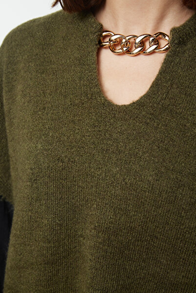 Trendyol Modest Knitwear Sweater - Khaki Chain Accessory, TCTAW25UV00013
