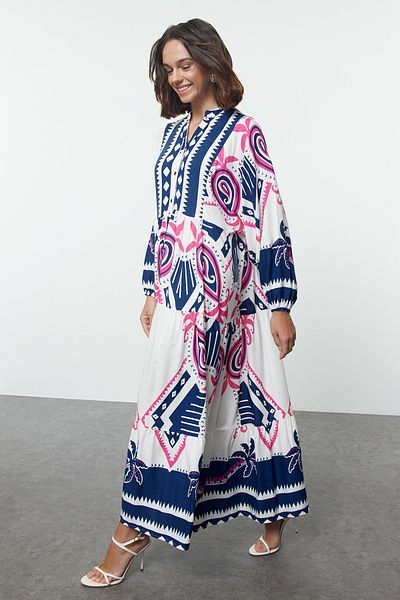Trendyol Modest Viscose Patterned Ecru Dress - TCTSS24EB00285