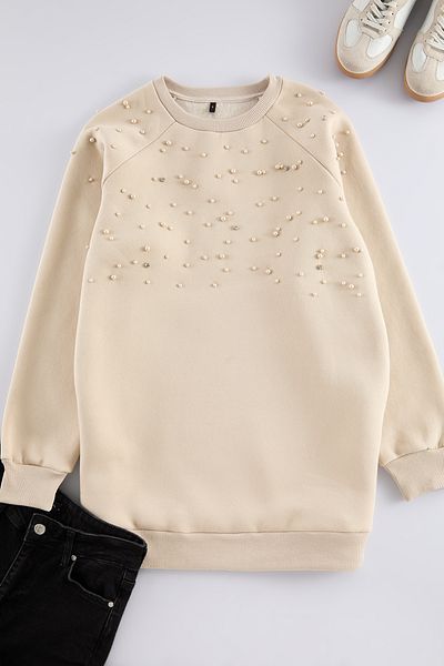Trendyol Modest Sweatshirt mit Reliefmuster und Stein-Accessoires - TCTAW25TW00002