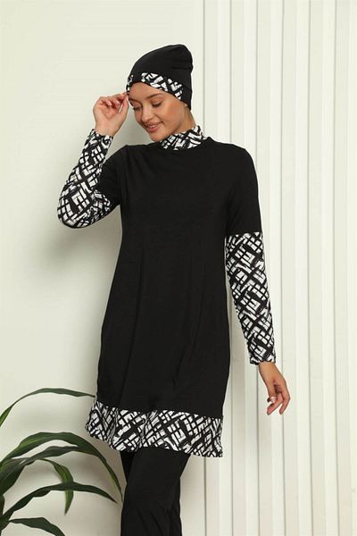 Akbeniz Ψηφιακό σχέδιο Full Hijab μαγιό - 31039