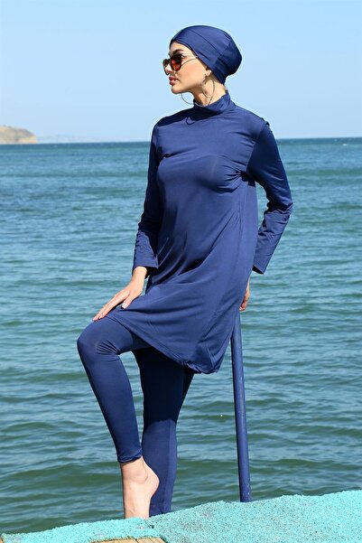 Akbeniz Μακρυμάνικο Hijab Μαγιό Navy Blue Lycra - 31055