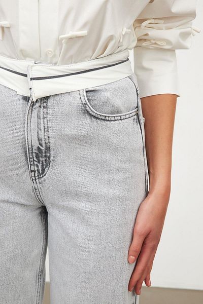 Setre Gray Waist Detailed Loose Cut Jeans