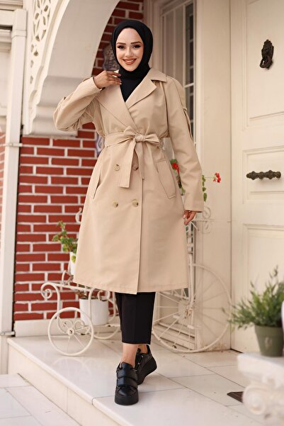 Genel Markalar Omuzu Apolet Detaylı Trençkot  Bej 4428