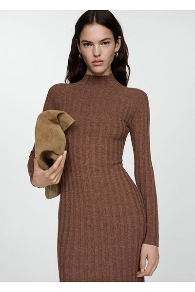 MANGO Woman Perkins Collar - Rib Cut Dress