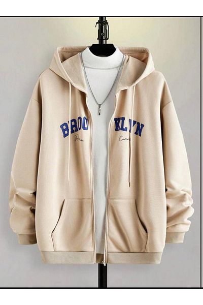 NO 601 Μπουφάν με φερμουάρ Brooklyn Printed Beige Unisex Oversize