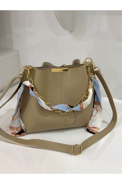 ESTUTE Kadın Fularlı Zincir Aksesuarlı Yumuşak Deri 3 Bölmeli El Kol Ve Omuz ...