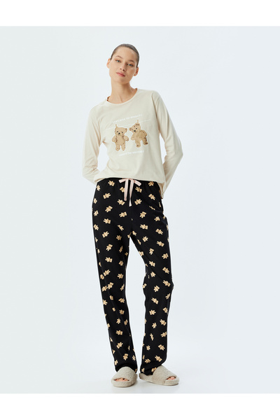 Koton Cotton Comfortable Fit - Teddy Bear Printed Knitted Pajama Set