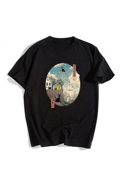Pink Sky Little Witch Kiki Black Unisex Oversize T-shirt