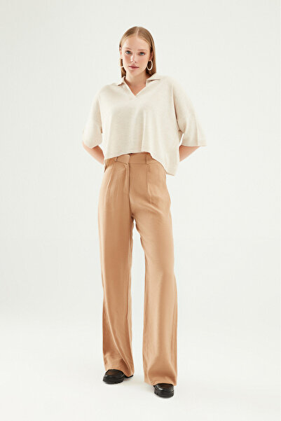 My Boutique Yüksel Bel Bol Paça Pantolon Camel