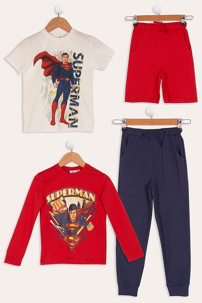 for you kids 4-Piece Superman Printed Tshirt Shorts Trousers Set