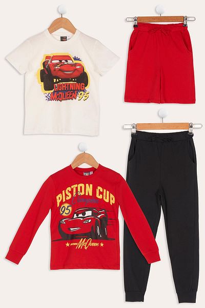 for you kids 4-Piece McQueen Printed T-shirt Shorts Trousers Red Set