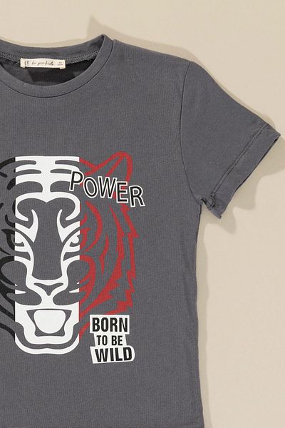 for you kids Anthracite Tiger Printed T-Shirt and Shorts Set