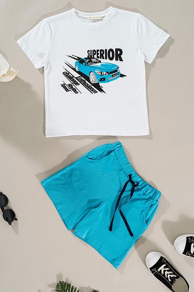 for you kids Set costum albastru cu imprimeu masina