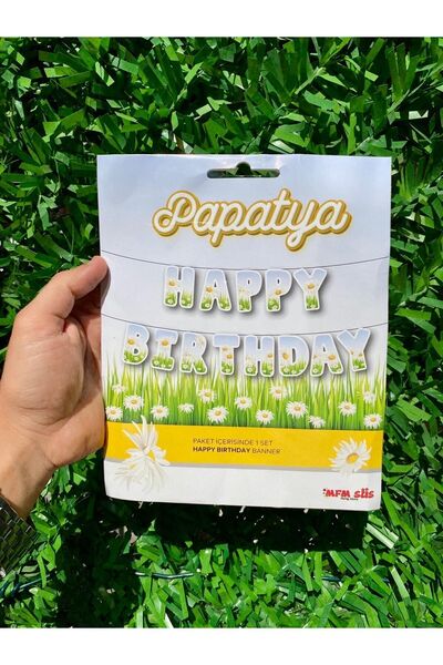 MFM لافتة عيد ميلاد سعيد - نص بطابع ديزي