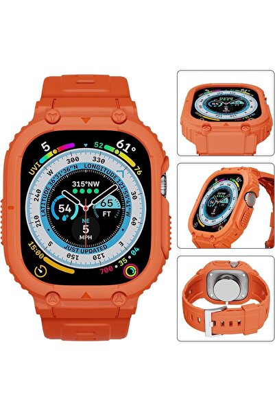 mimtec Apple Watch Ultra Ultra 2 Uyumlu 49mm Uyumlu Kordon Ultra Korumalı Armor Zırhlı Silikon Kordon