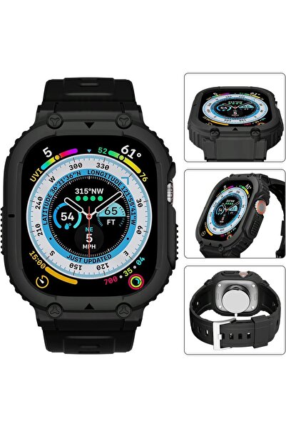 mimtec Apple Watch 3 4 5 6 7 8 9 Ultra 2 Se 44 45 mm Uyumlu Kordon Ultra Korumalı Armor Zırh Silikon Kordon