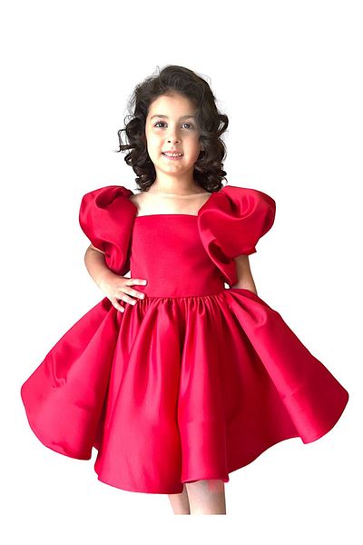zühre balaban Balloon Sleeve Red Girl's Evening Dress