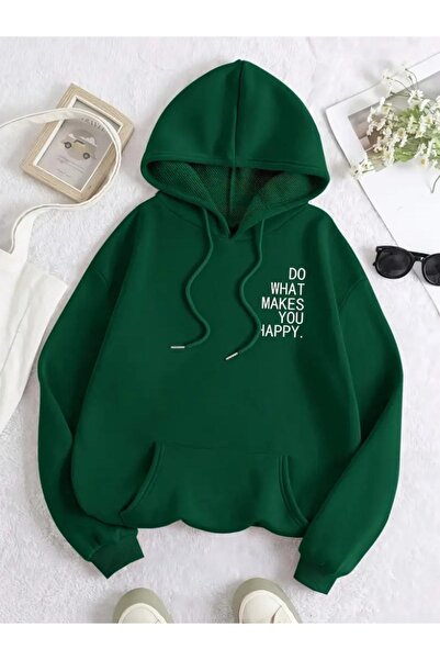 NO 601 Hanorac verde unisex cu imprimeu „Do What Do You Happy”.