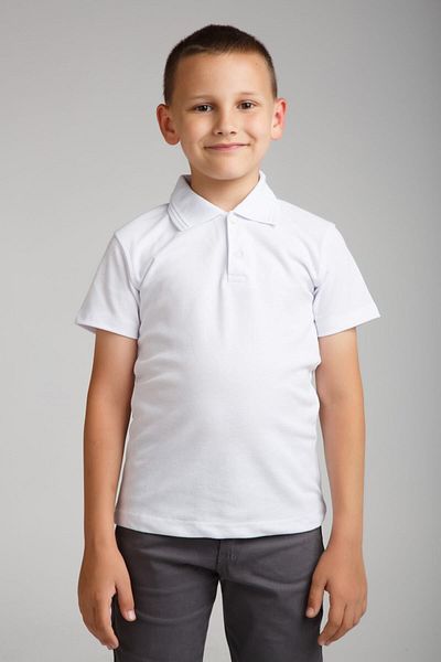Dragora Tricou alb pentru școală din bumbac pieptănat cu gât polo pentru băiat