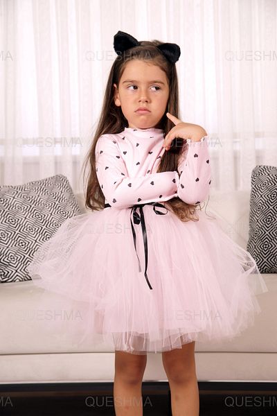 QUESHMA Rochie tutu pufoasă prințesă cu inimă - elastică și cu mânecă lungă