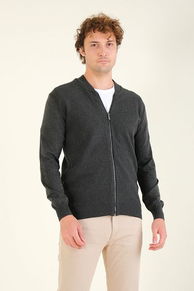 Giyim Dünyası Men's Anthracite Judge Collar Honeycomb Zippered Cardigan