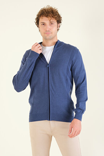 Giyim Dünyası Erkek Biyeli Dik Yaka Fermuarlı Hırka Lacivert