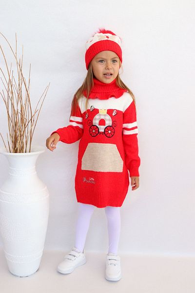 Sevimli Girl's Knitwear Sweater with Beret and Neck Collar - Set of 3