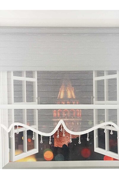 BULUT Çift Mekanizmalı Boncuklu Beyaz Simli Tül, %85 Güneşi Kesen Gri Mat Stor