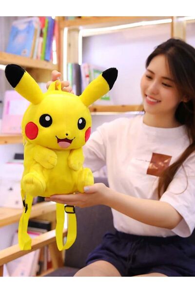 emal Pokemon Pikachu peluş sırt çantası Schoolbag doldurulmuş oyuncak yumuşak sevimli çocuk çanta