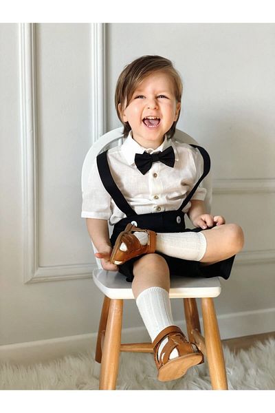 Ares Kids Fashion Black Salopet White Shirt And Bow Tie Holiday Special Daily Children's And Baby Clothing Boys Girls