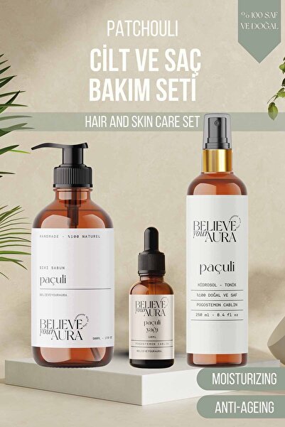 Believe Your Aura Paçuli Cilt ve Saç Bakım Seti %100 Saf ve Doğal Paçuli Yağı...