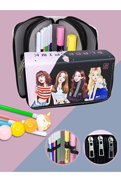 OneSize Kalem Kutusu Black Pink Vegan Deri Üç Bölmeli (kalemlik)