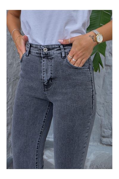 Elif Özbey Butik Anthracite Washed Lycra Mom Jean