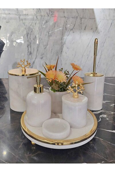 Sümeyra Marble Art GODİVA - GOLD DETAYLI MERMER BANYO SETİ - 7 PARÇA - GOLD K...