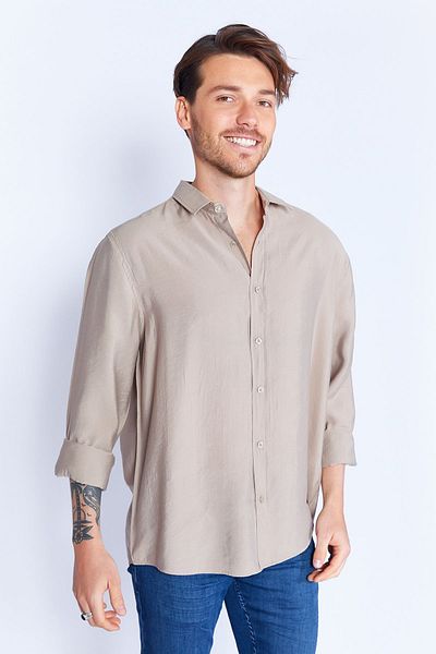 Manche Men's Shirt - Modal Soft Texture, Comfortable Fit, Long Sleeve, Earth - MES128254-01