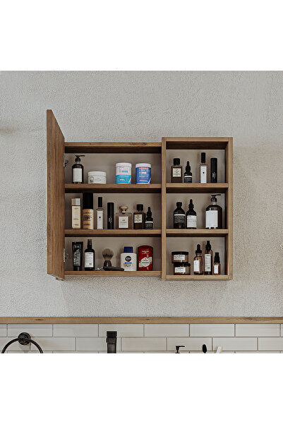 ROOMART Banyo Dolabı Kulpsuz Tek Kapaklı Atlantik Çam Mdf 75 Cm Aynalı Banyo Üst Dolabı