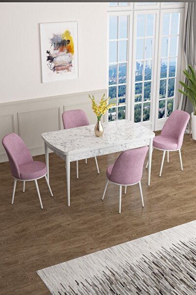 Canisa Concept Han Serisi 70x114 Açılabilir Mdf Mutfak Masa Takımı Beyaz Merm...