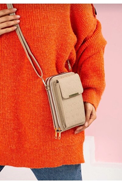 selma demir Γυναικεία τσάντα πορτοφόλι σε μπεζ διπλό φερμουάρ με θήκη τηλεφώνου