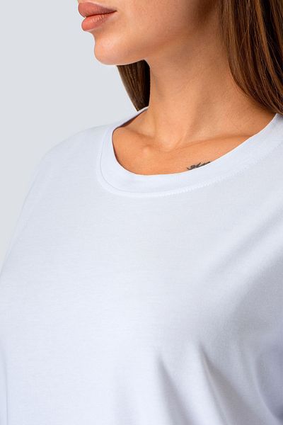 Happy Fox Basic White Γυναικείο T-Shirt - Βαμβακερό, Oversize, U-Neck