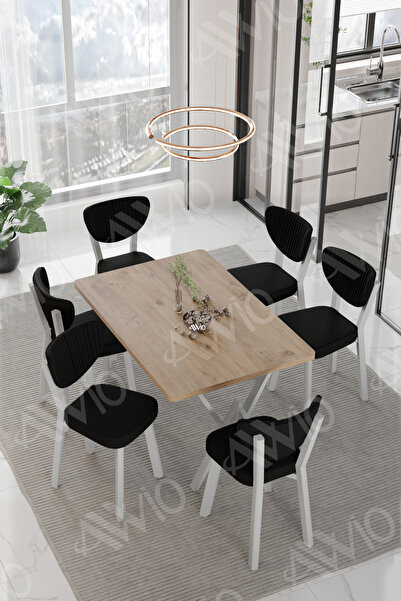 AVVİO RİTA BEYAZ   ELMA Sandalye 80x140 Yemek Masası Mutfak Masası 6 Kişilik ...