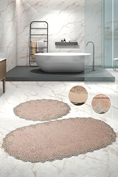 Leyli Kına Elena Fransız Güpürlü Büyük Ebat Pudra 2'li Banyo Ve Salon Paspas ...