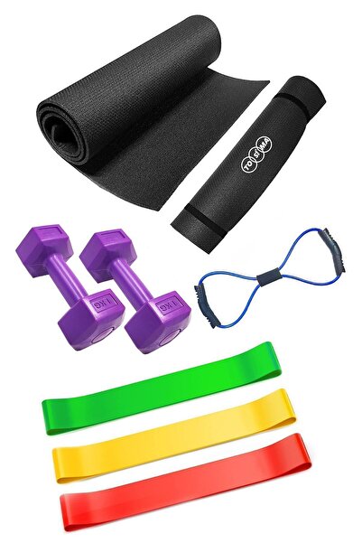 Tosima Egzersiz Pilates Seti Pilates Minderi 3 Adet Direnç Lastiği Sekizgen Lastik Ve 1 Kg Çiftli Dambıl