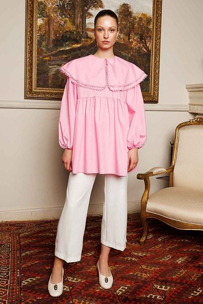 Hooopstore Tunica din Poplin Roz - Cu Guler