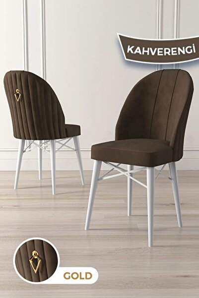 Canisa Roz Serisi 80x132 Mdf Açılabilir Beyaz Masa Takımı 4 Kahverengi Sandalye